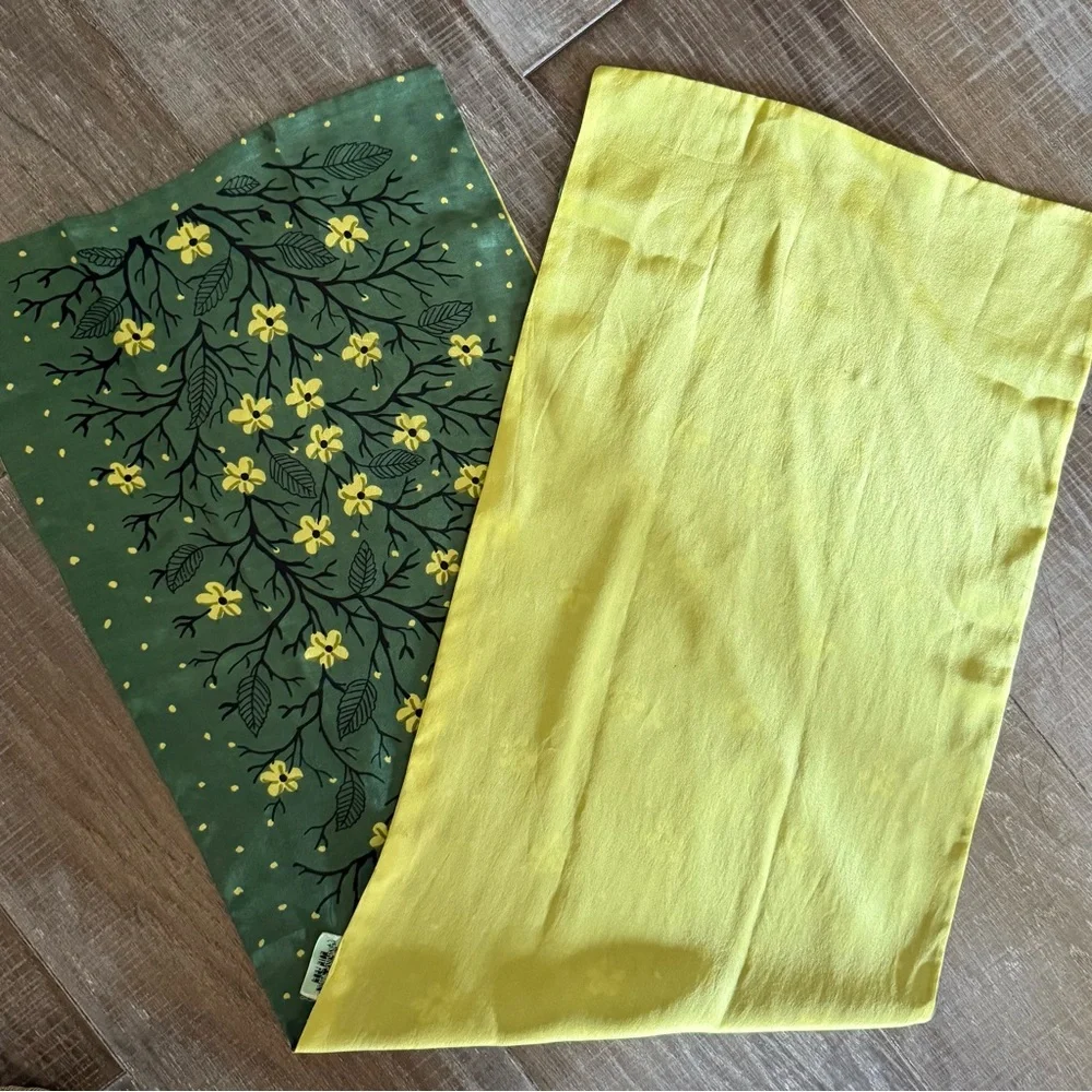 Vintage Carol Stanley Silk Scarf | 40x12 | Yellow & Green Floral Print